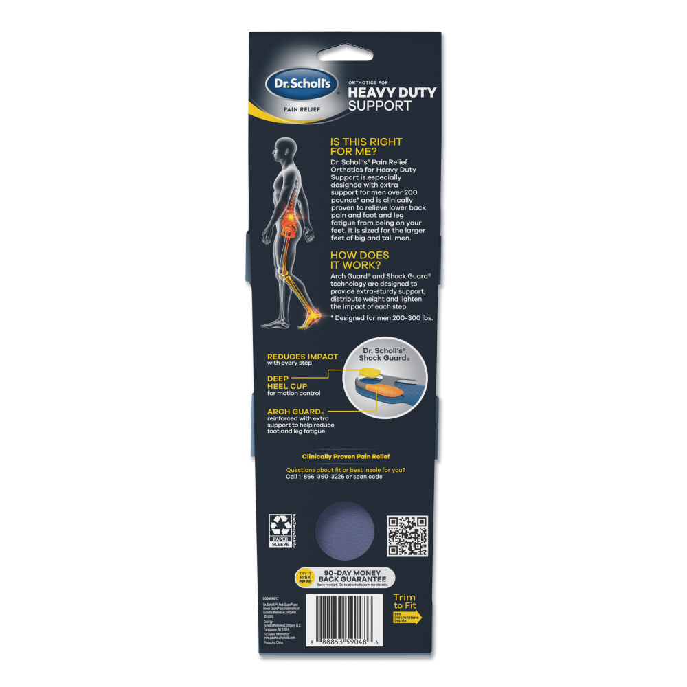 Dr. Scholls Mens Pain Relief Heavy-Duty Support Orthotic Insoles, Sizes 8 To 14