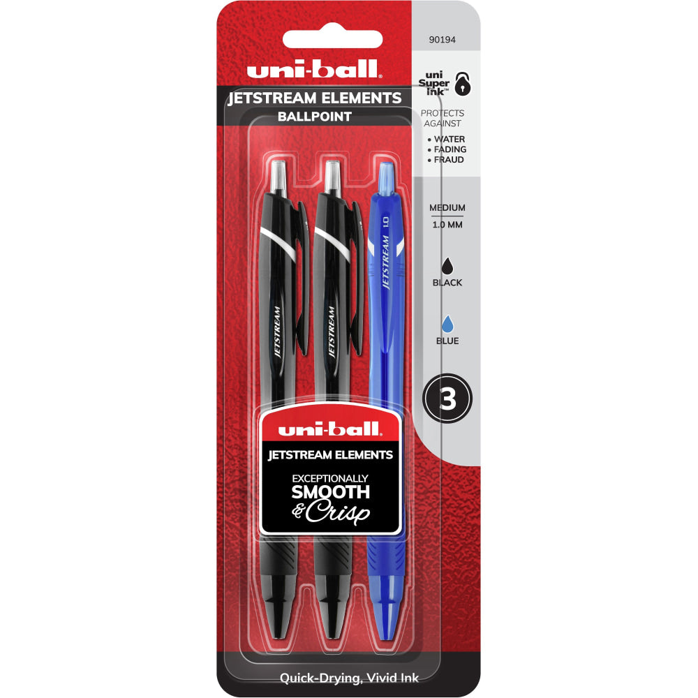 uni Jetstream Elements Ballpoint Pen - Medium Pen Point - 1 mm Pen Point Size - Assorted Gel-based Ink - 3 / Pack