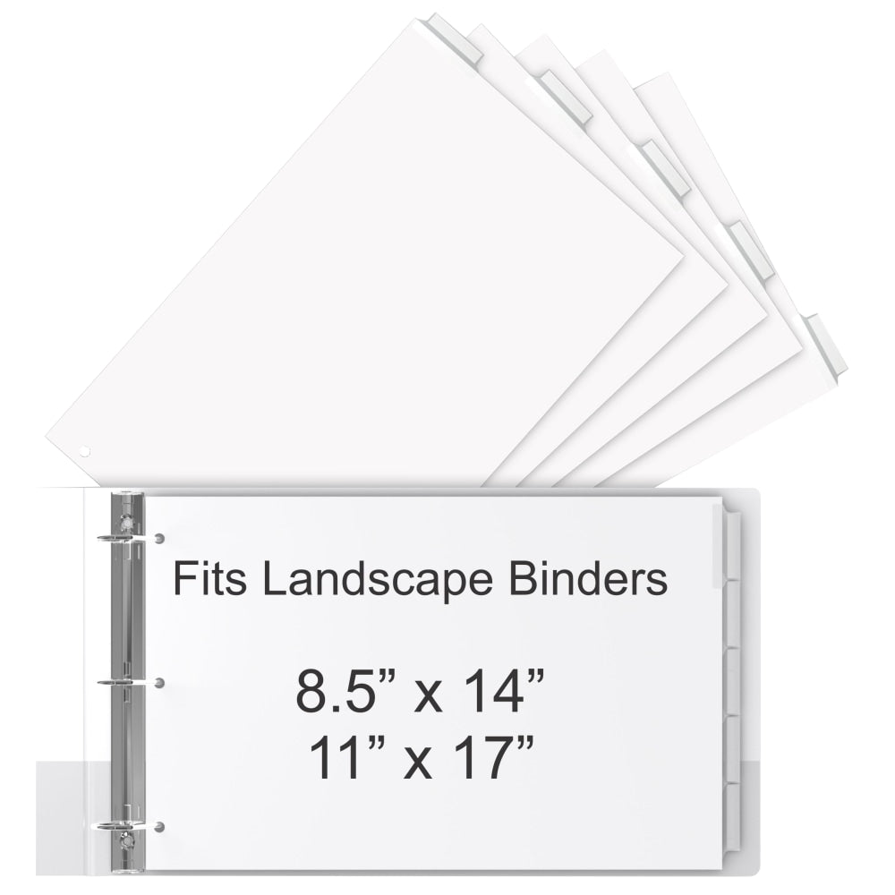 Stride Tab Dividers For Ledger And Spreadsheet Binders, 8 1/2in x 14in, Legal Landscape Size, White/Clear, Pack Of 5 Tabs