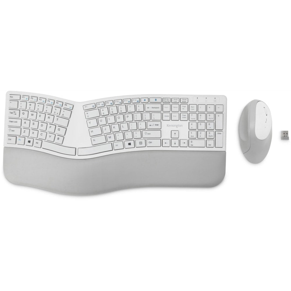 Kensington Pro Fit Ergo Wireless Keyboard and Mouse-Gray - USB Wireless Bluetooth/RF 4.0 Keyboard - Gray - USB Wireless Bluetooth/RF Mouse - 5 Button - Gray - Compatible with PC, Mac - Retail