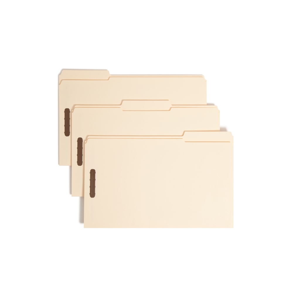 Smead Manila Reinforced Tab Fastener Folders With Two Fasteners, 1in Expansion, 8 1/2in x 14in, Legal, Manila, Box of 50