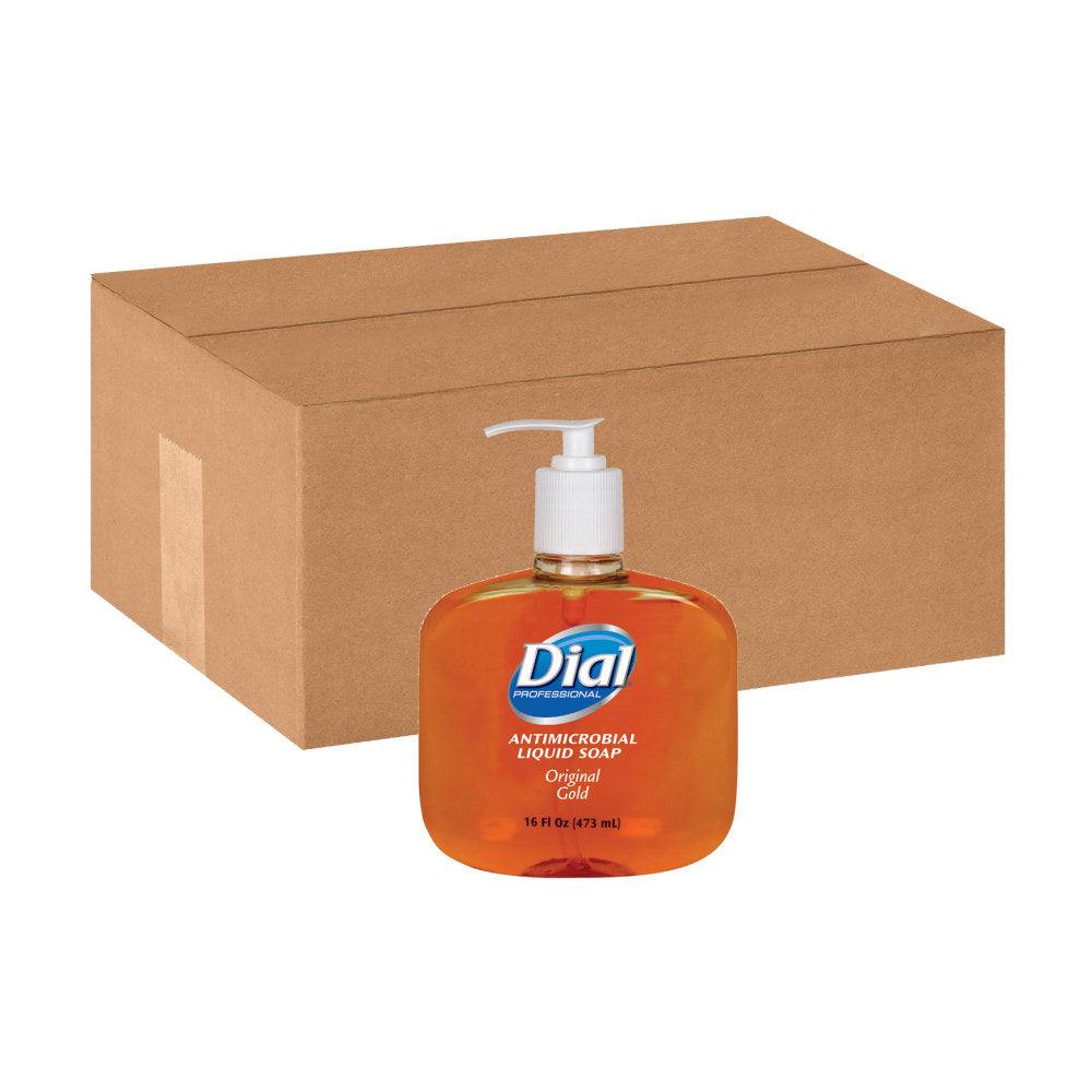 Dial Original Gold Antimicrobial Liquid Soap, 16 Oz., Pack Of 12 Pump Bottles