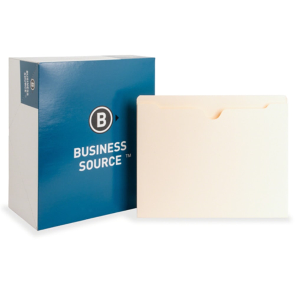 Business Source Straight Tab Cut Letter Recycled File Pocket - 8 1/2in x 11in - 1in Expansion - Manila - 10% Recycled - 50 / Box