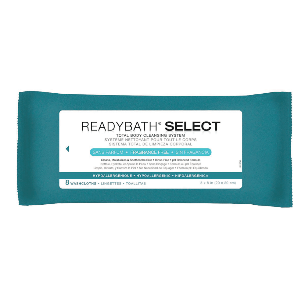 ReadyBath SELECT Medium-Weight Cleansing Washcloths, Unscented, 8in x 8in, White, 8 Washcloths Per Pack, Case Of 30 packs