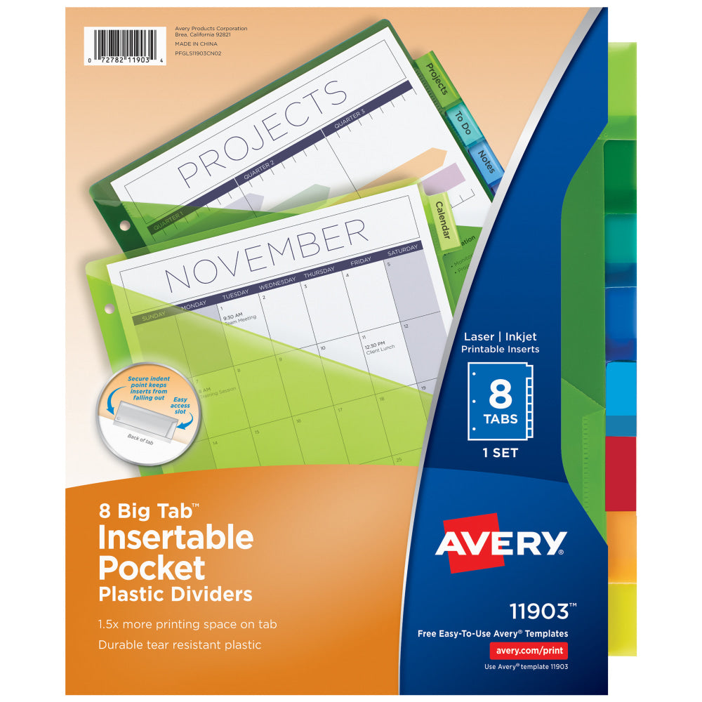 Avery Big Tab Insertable Plastic Dividers, Single Pocket, Multicolor, 8-Tab