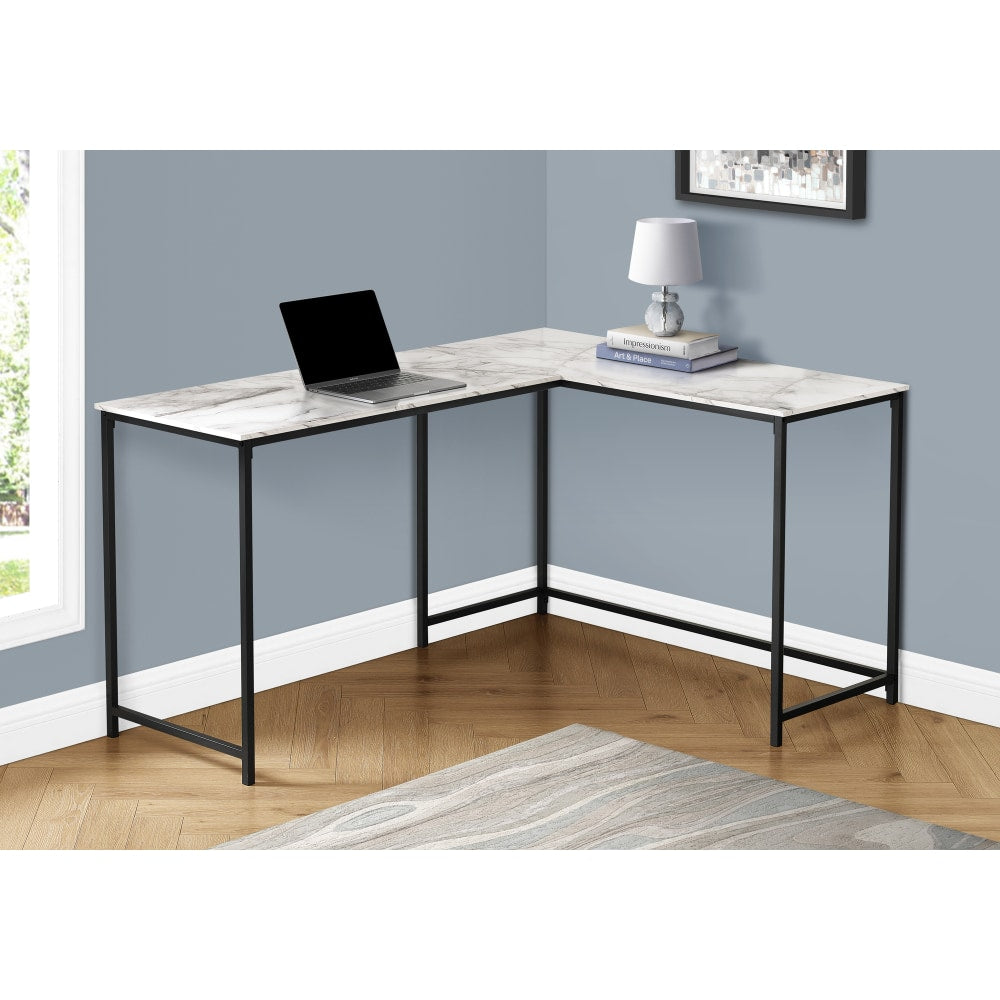 Monarch Specialties Barry 59inW L-Shaped Corner Desk, White Marble