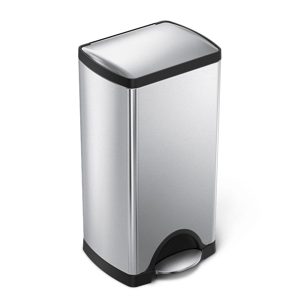 simplehuman Rectangular Metal Step Trash Can, 10 Gallons, 25-3/4inH x 15-12/16inH x 12-1/2inD, Brushed Silver