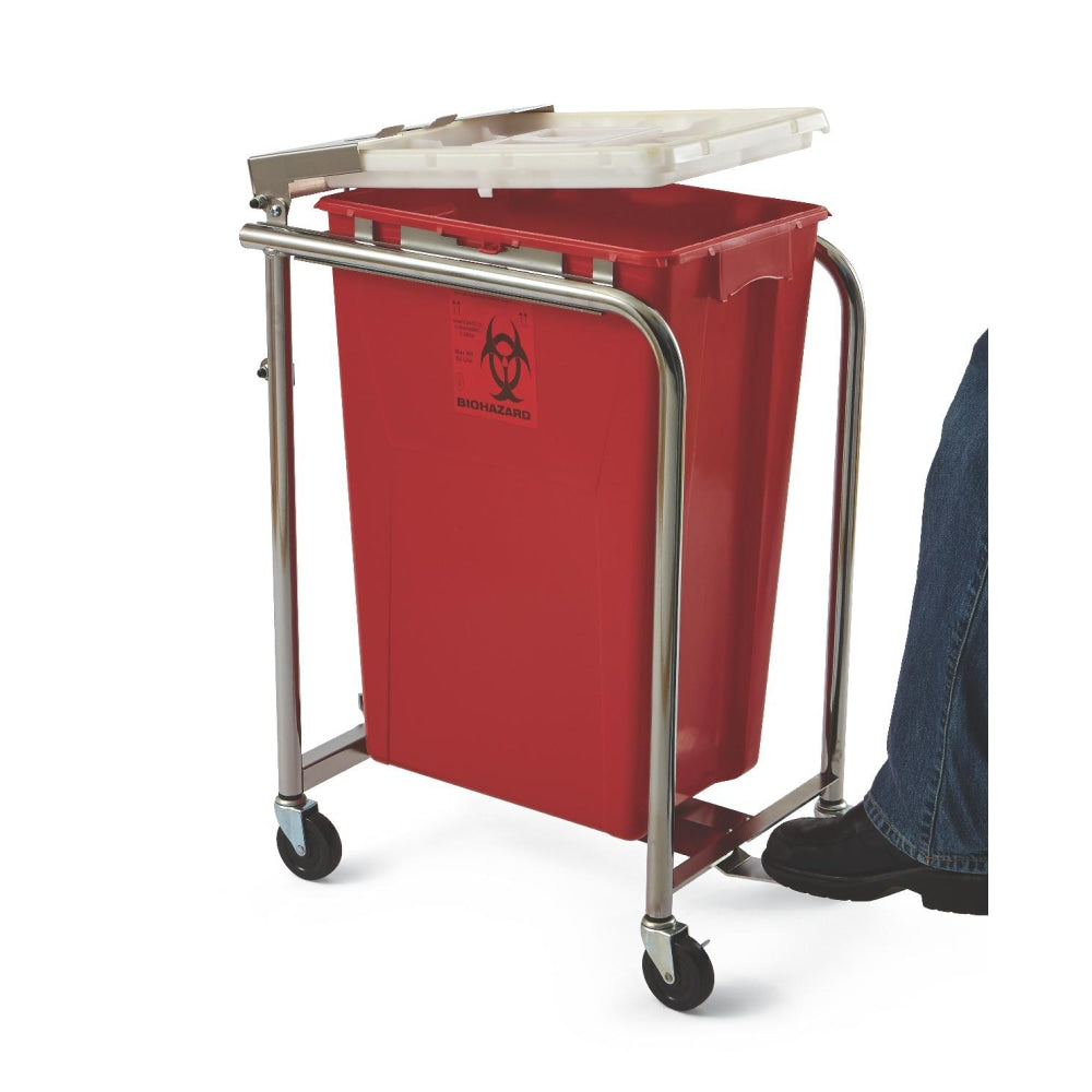 Medline Rolling Foot Pedal Cart, For 18-Gallon Sharps Containers, 31inH x 15inW x 21inD, Chrome