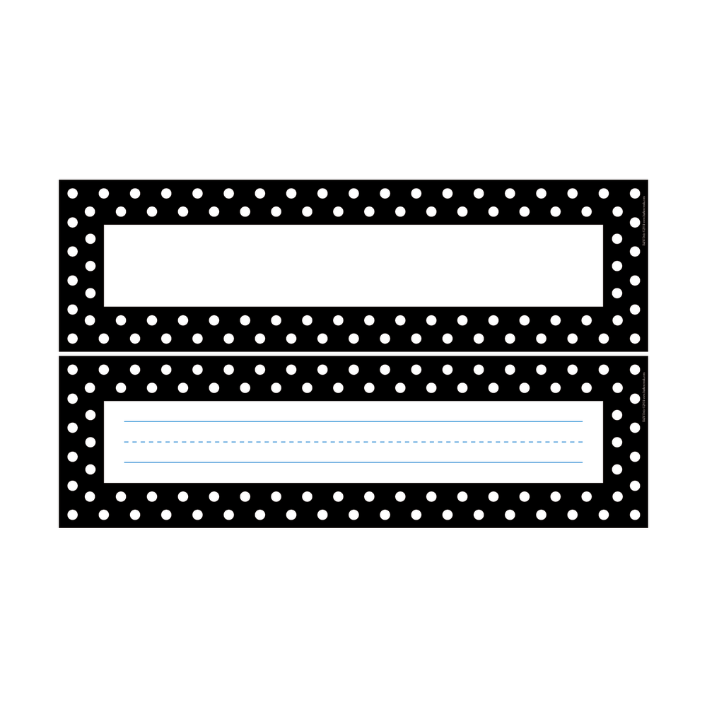 Barker Creek Single-Sided Desk Tags/Bulletin Board Signs, 12in x 3 1/2in, Black-And-White Dots, Pre-K To Grade 6, Pack Of 36