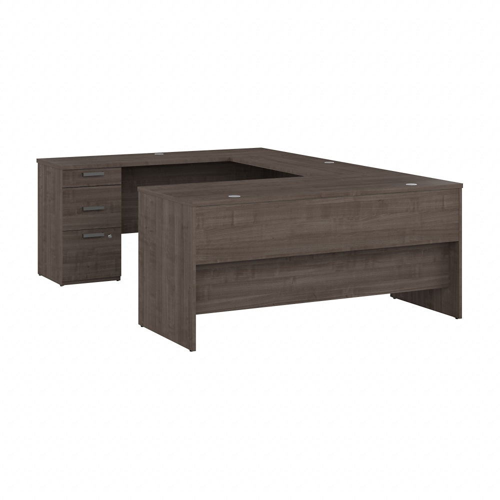 Bestar Ridgeley 65inW U-Shaped Computer Desk, Medium Gray Maple