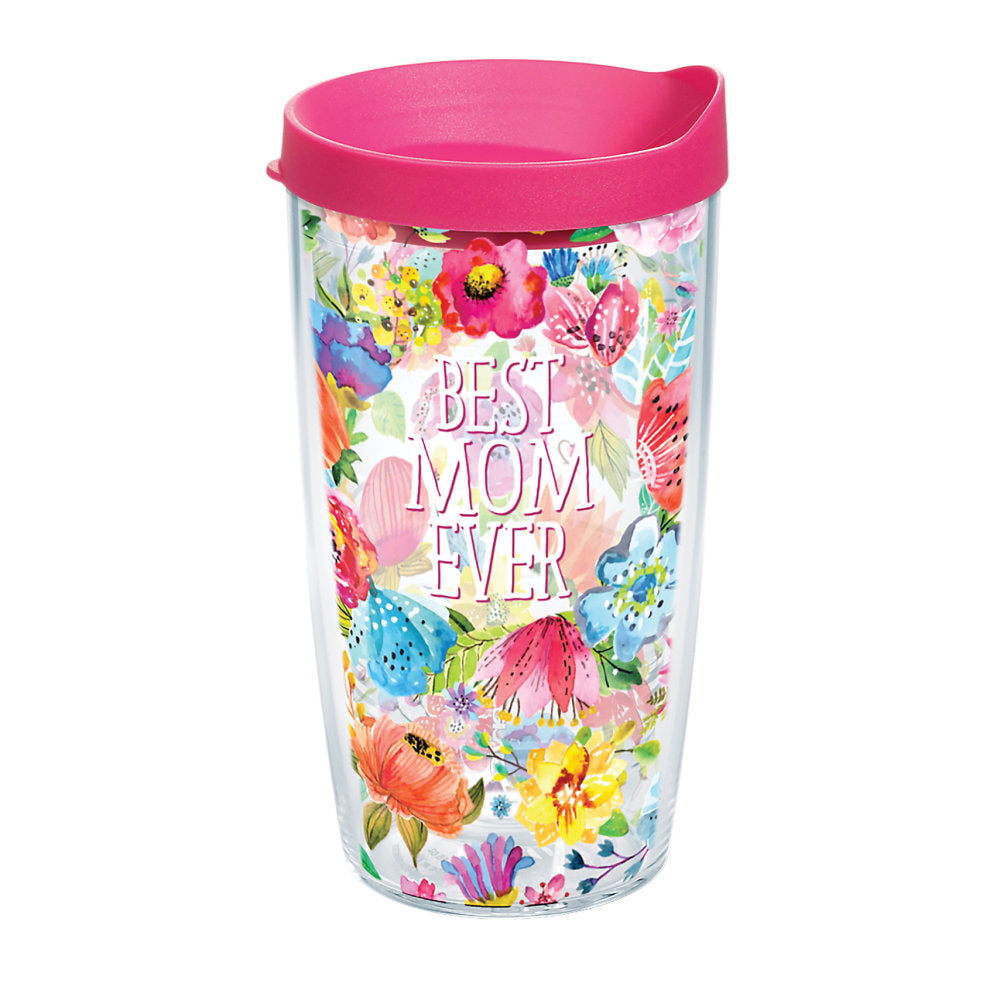 Tervis Best Mom Ever Tumbler With Lid, Floral Design, 16 Oz, Clear