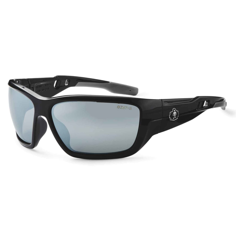 Ergodyne Skullerz Safety Glasses, Baldr, Black Frame, Silver Mirror Lens