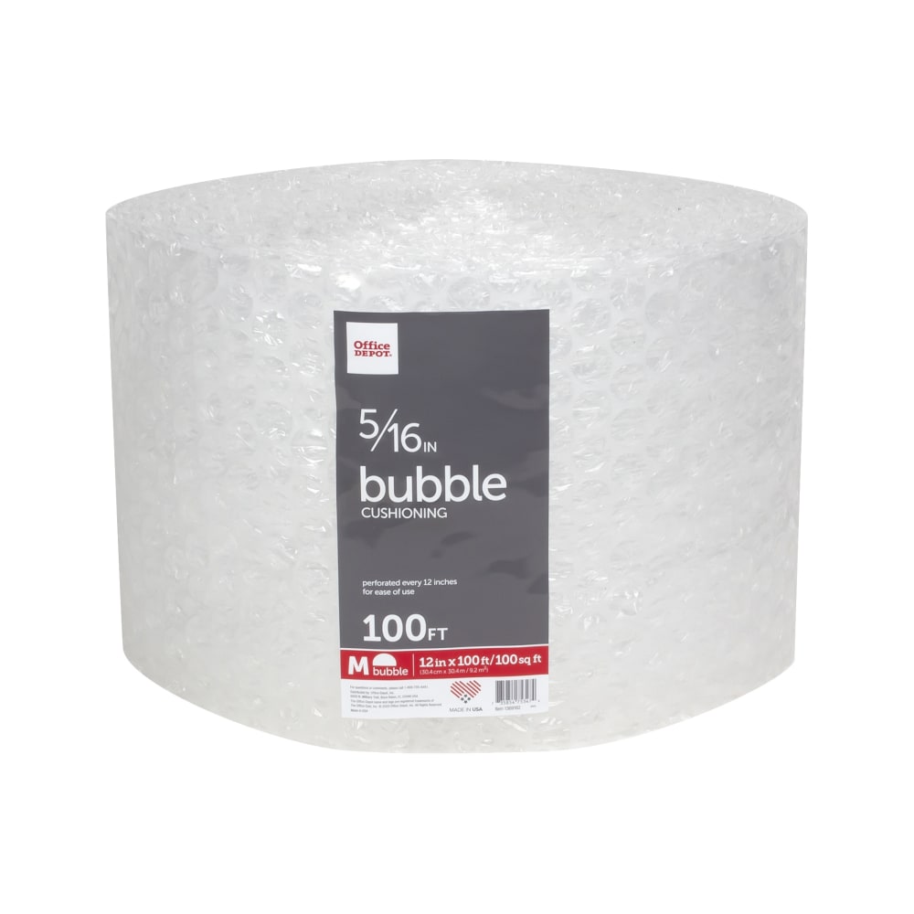 Office Depot Brand Medium Bubble Cushioning, 5/16in Thick, Clear, 12inx100'