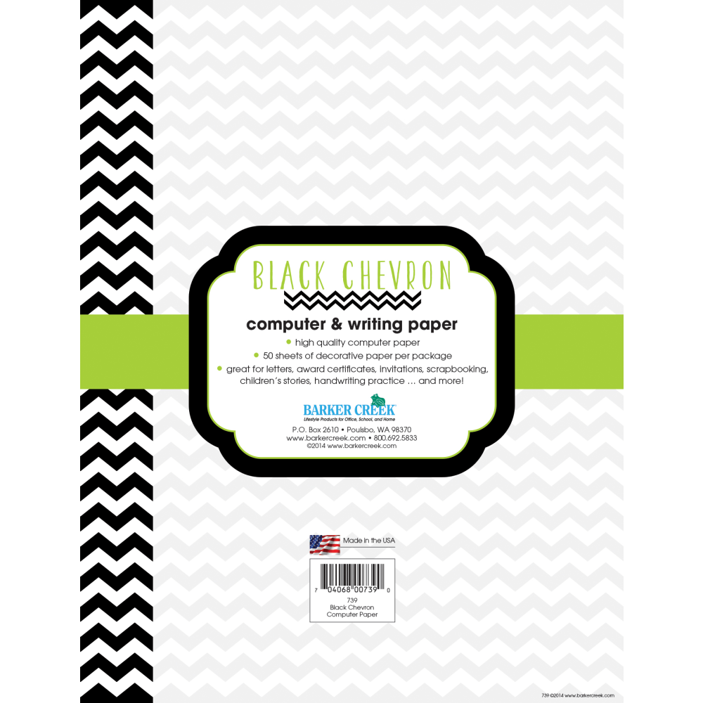 Barker Creek Computer Paper, 8 1/2in x 11in, Black Chevron, Pack Of 50 Sheets