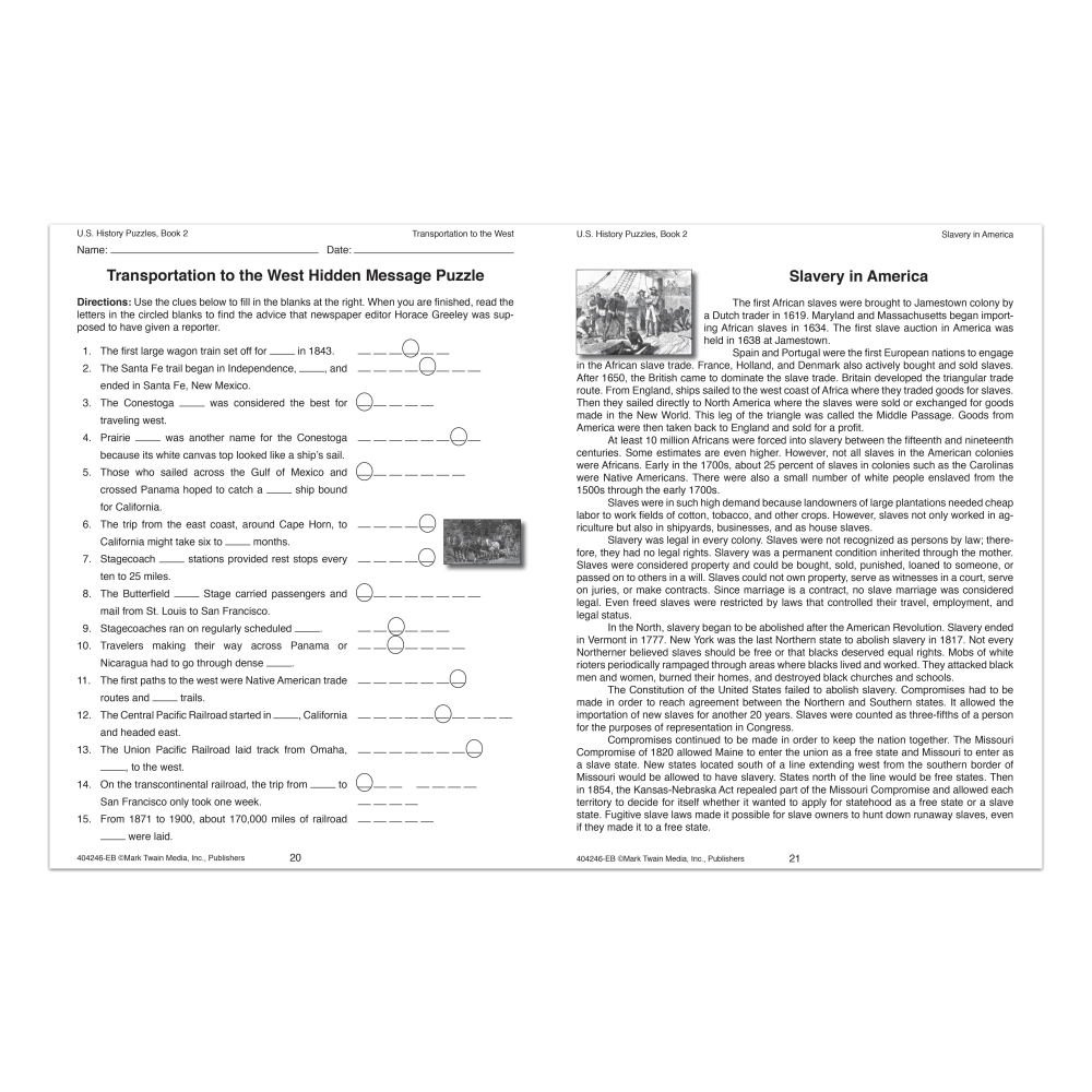 Mark Twain Media U.S. History Puzzles Book 2, Grades 5-8