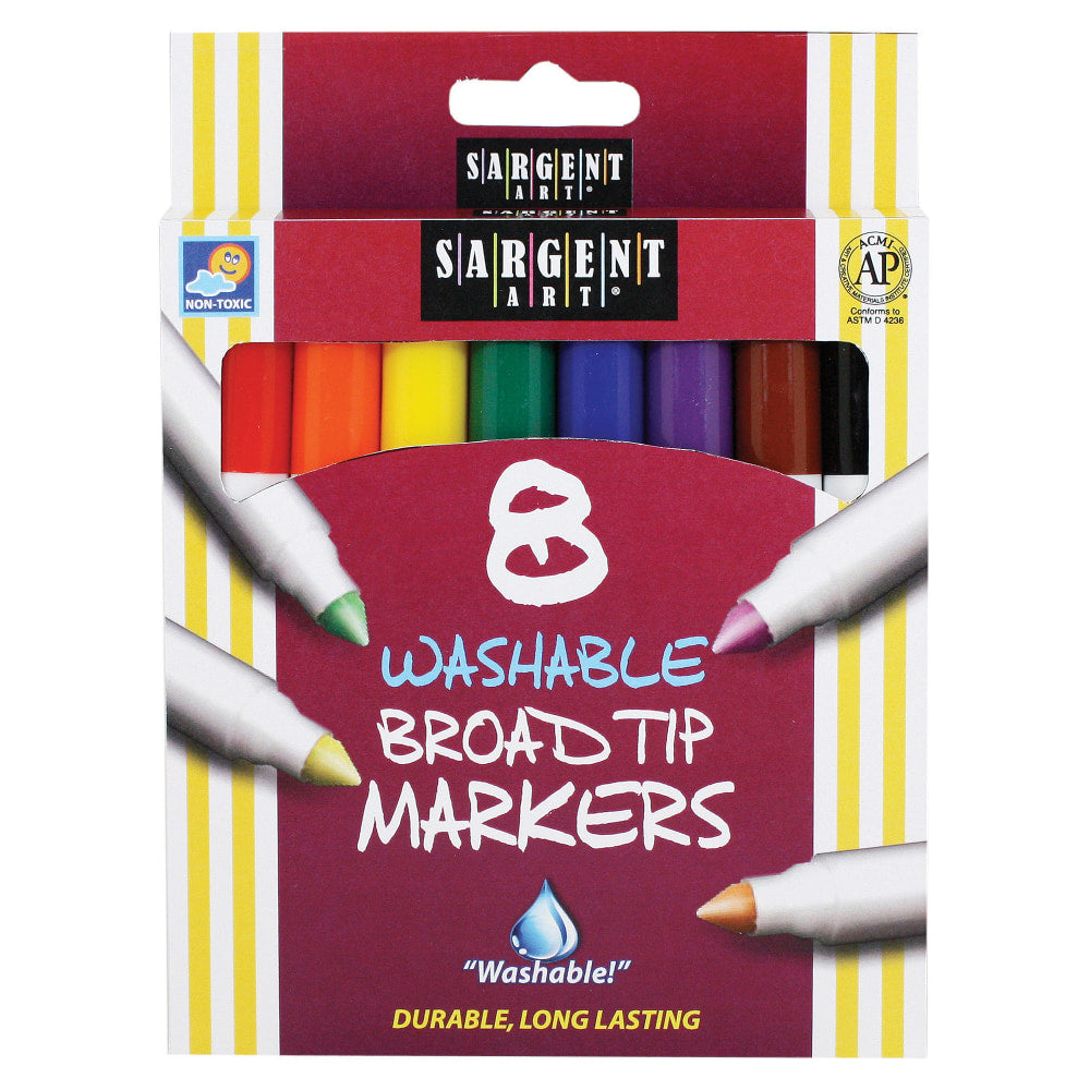 Sargent Art Washable Markers, Broad Tip, Assorted Colors, Box Of 8