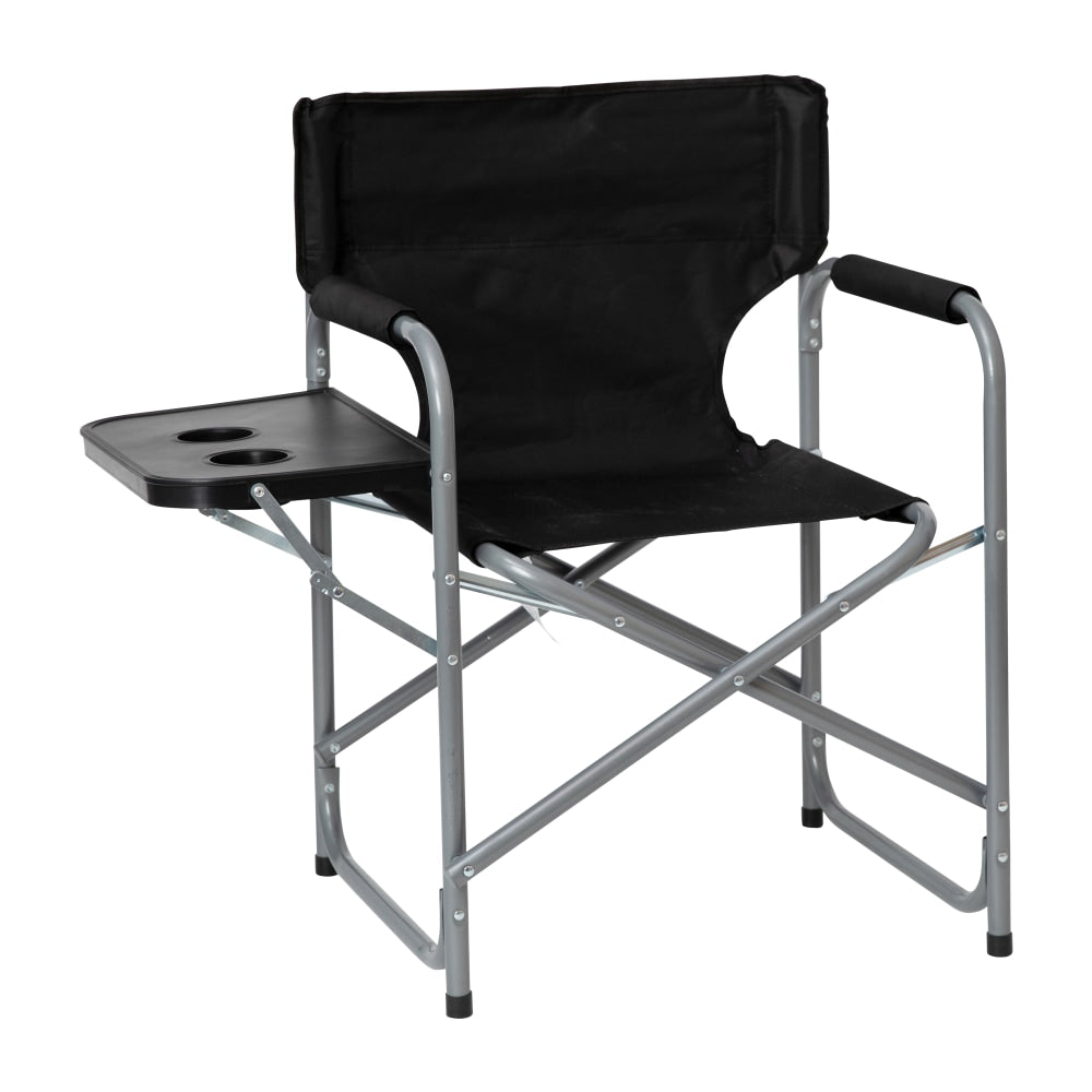 Flash Furniture Folding Directors Camping Chair With Side Table And Cup Holder, Black/Gray