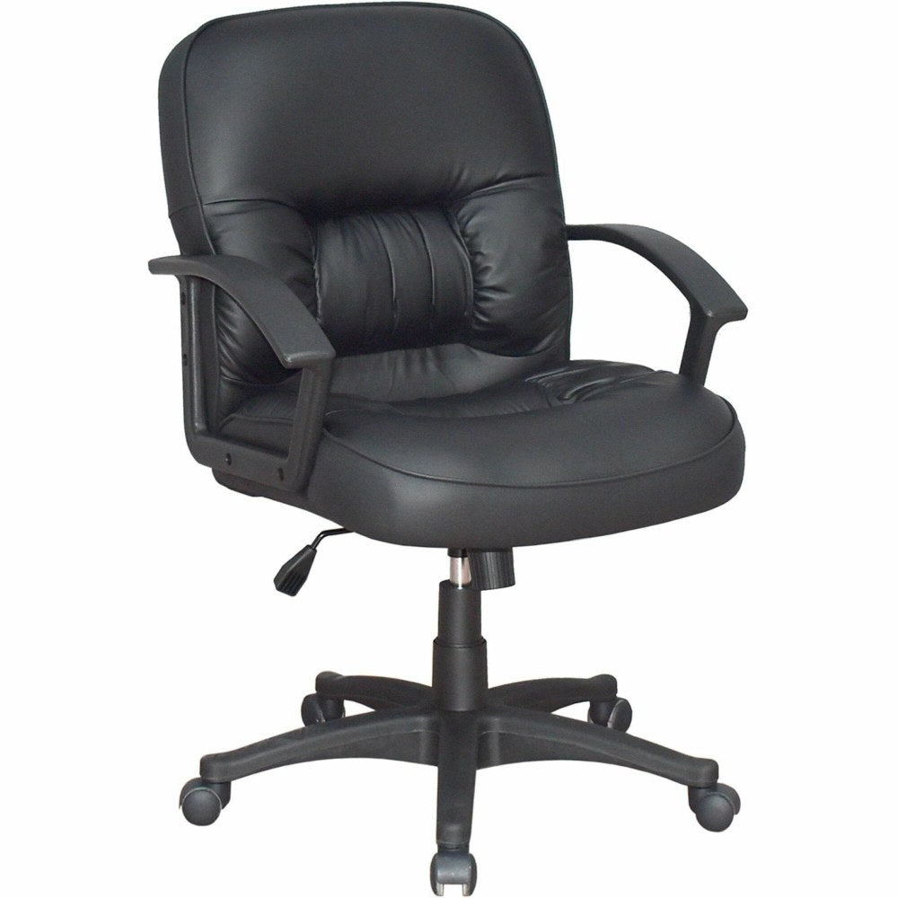 Lorell Tufted Ergonomic Bonded Leather Mid-Back Chair, Black