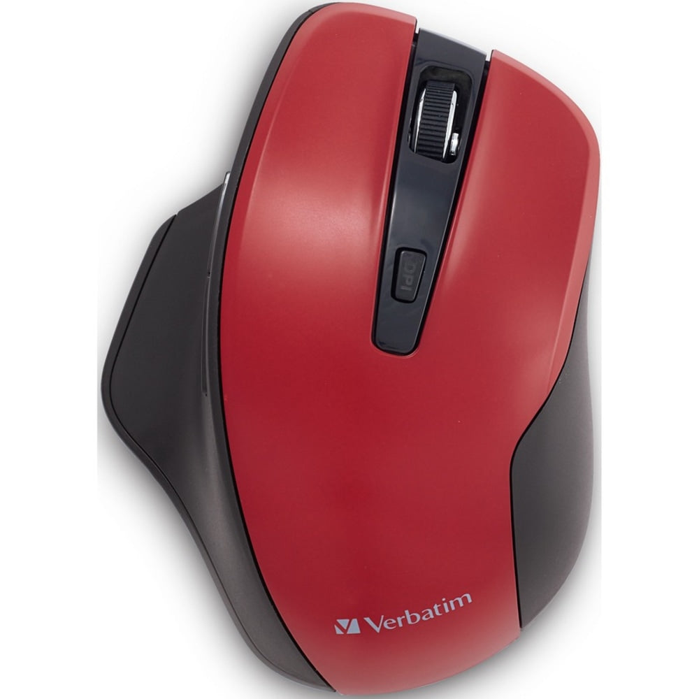 Verbatim Silent Ergonomic Wireless Blue LED Mouse - Red - Blue LED/Optical - Wireless - Radio Frequency - 2.40 GHz - Red - 1 Pack - USB - 1600 dpi - 6 Button(s)