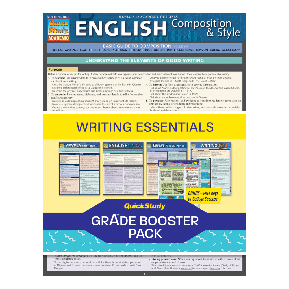 QuickStudy Grade Booster Pack, Writing Essentials