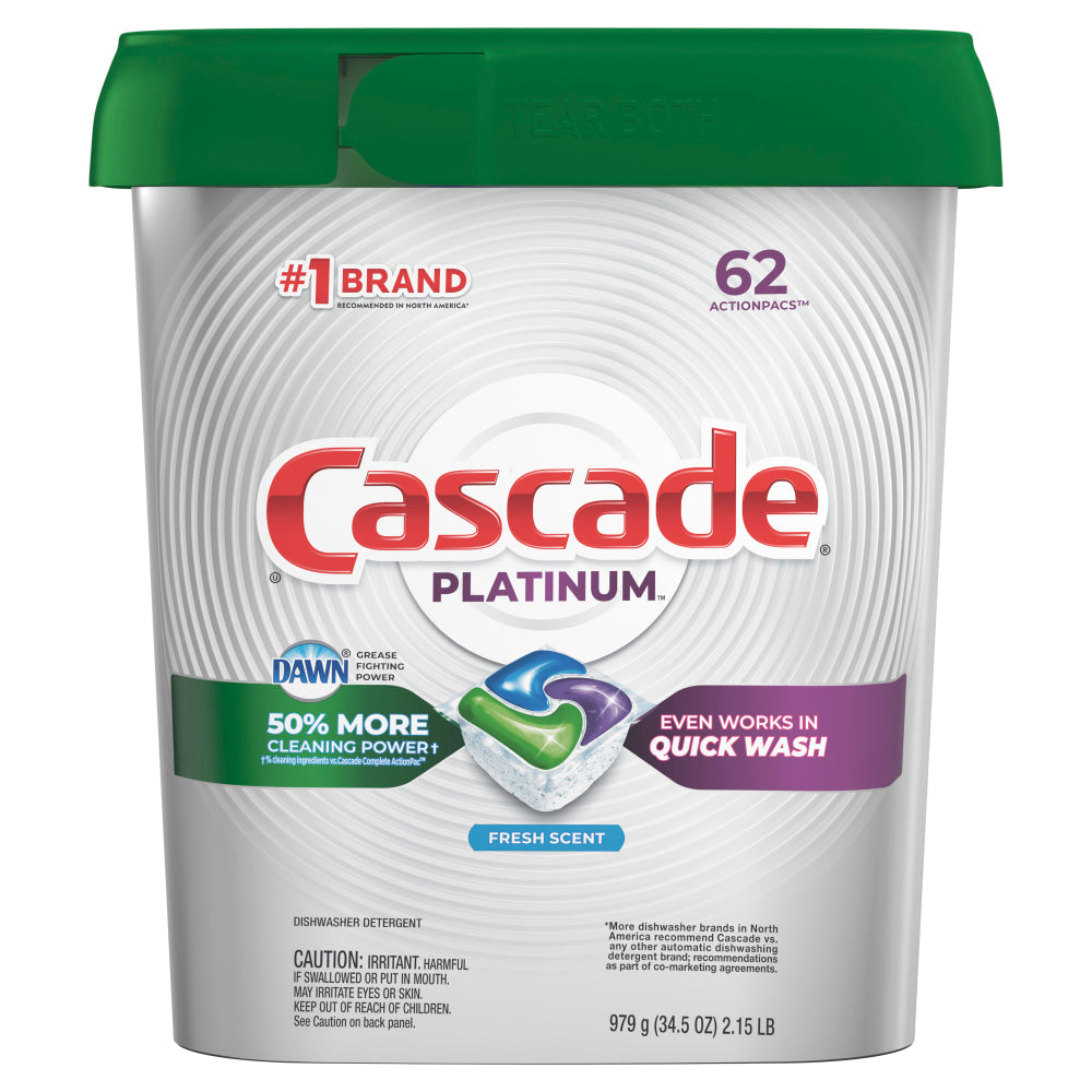 Cascade Platinum Dishwasher Pods, Fresh Scent, 62 Pods Per Case, Set Of 3 Cases