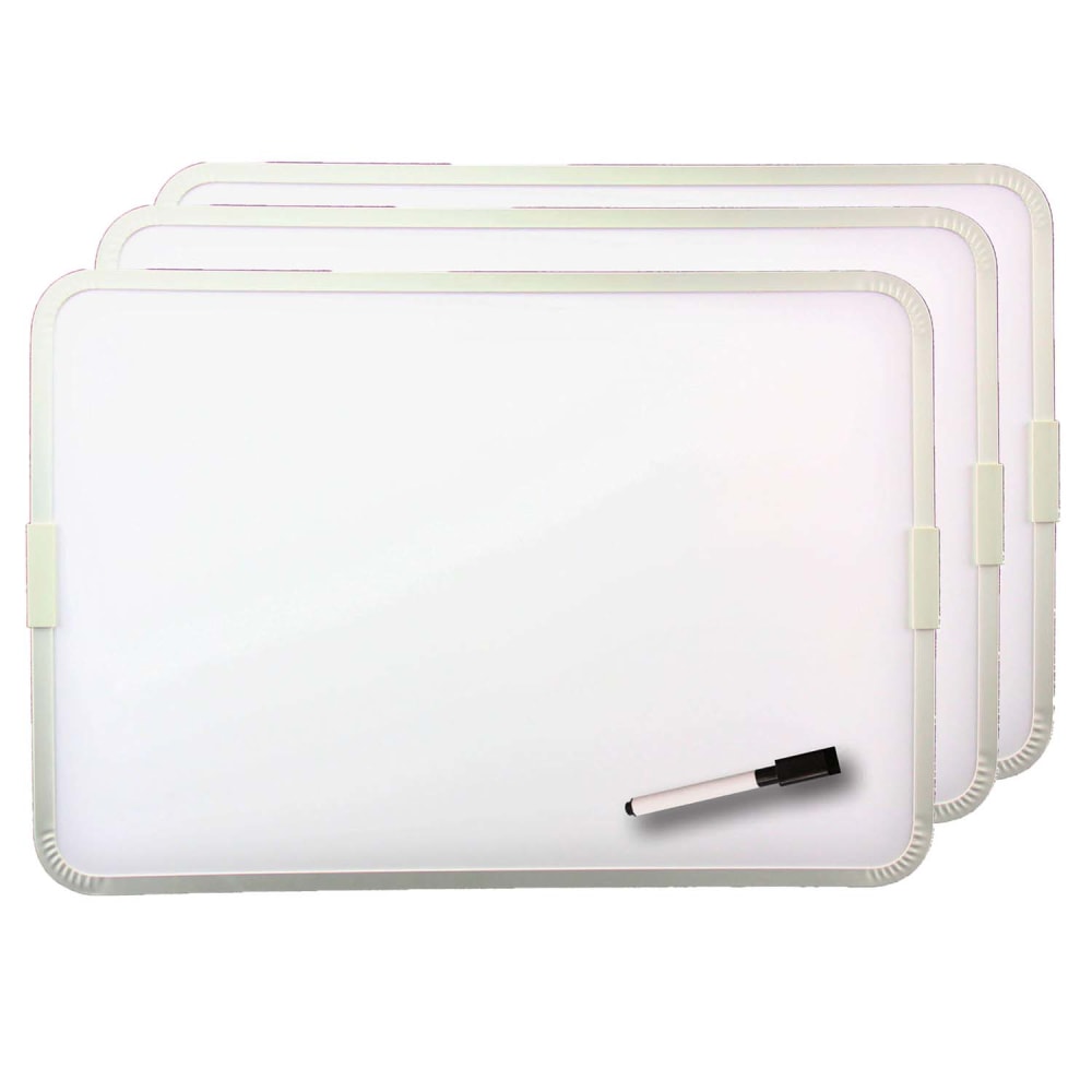 Flipside Products 2-Sided Magnetic Dry-Erase Boards With Pens, 17-1/2in x 12in, White, Silver, Aluminum Frame, Pack Of 3 Boards