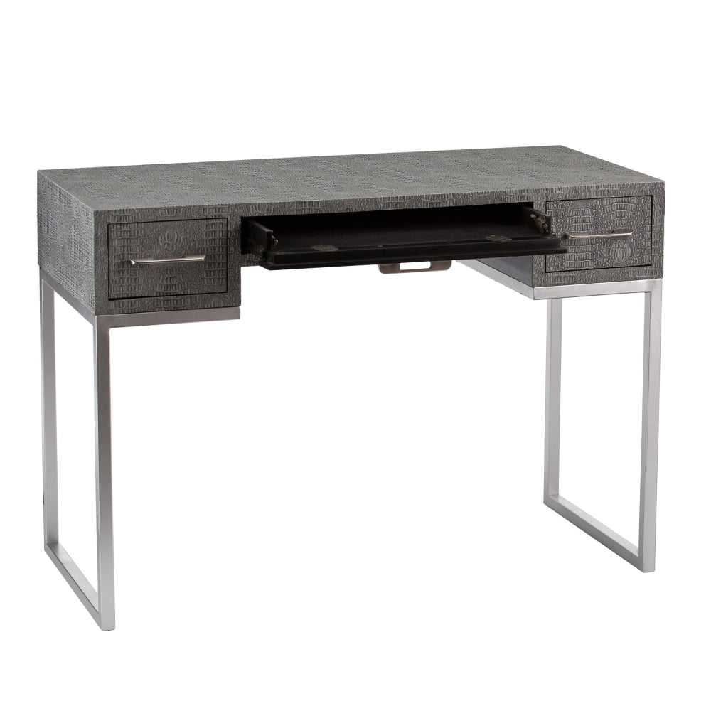 SEI Furniture Carabelle Reptile 43inW Writing Desk, Black/Gray/Silver