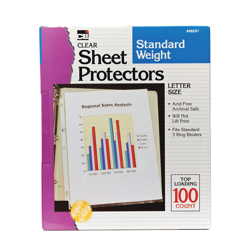 Charles Leonard Top-Loading Sheet Protectors, 8 1/2in x 11in, Clear, 100 Per Pack, 2 Packs