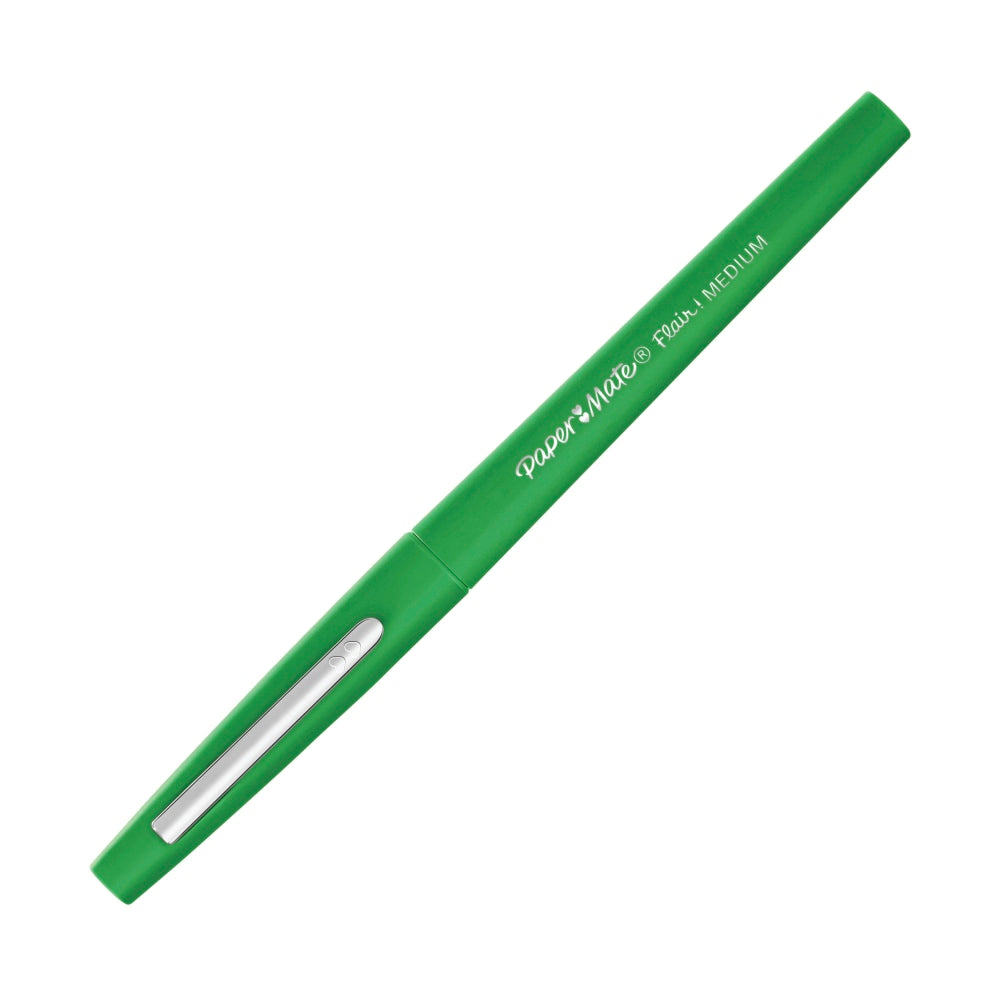 Paper Mate Flair Porous-Point Pens, Medium Point, 0.7 mm, Green Barrel, Green Ink, Pack Of 12