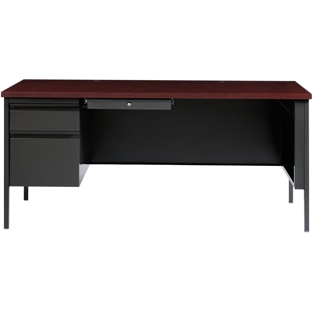 Lorell Fortress 66inW Steel Pedestal Computer Desk, Left-Hand, Charcoal/Mahogany