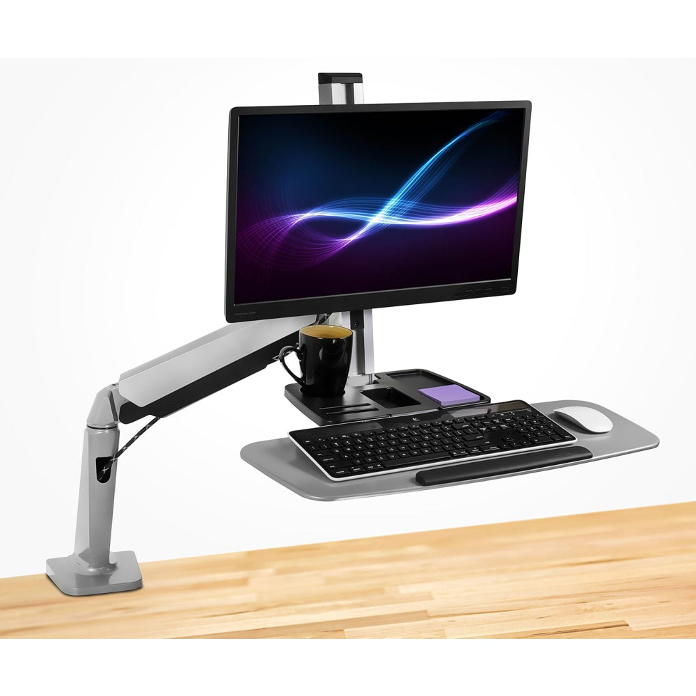 Mount-It! MI-7903 36inW Sit-Stand Workstation For Single Monitor And Keyboard, Silver