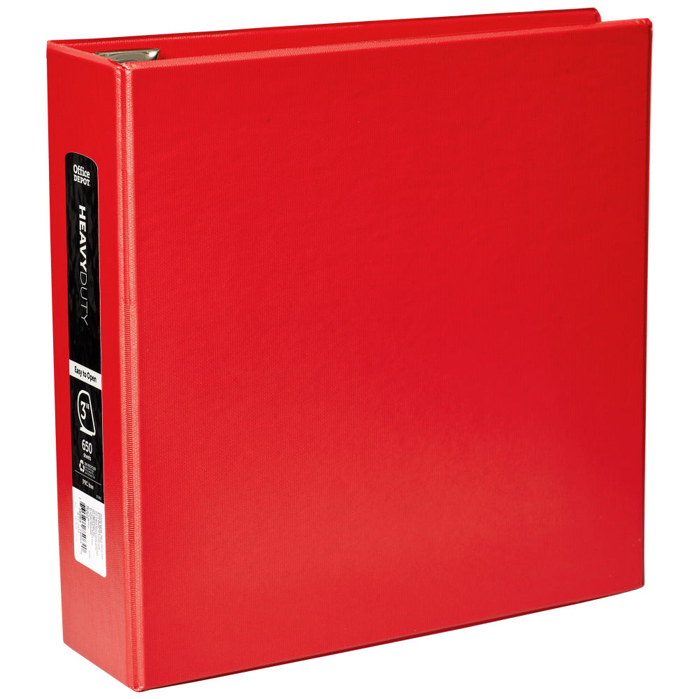 Office Depot Heavy-Duty 3-Ring Binder, 3in D-Rings, Red