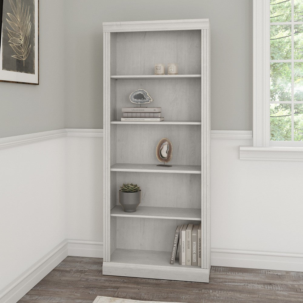 Bush Business Furniture Saratoga 72inH 5-Shelf Bookcase, Linen White Oak, Standard Delivery