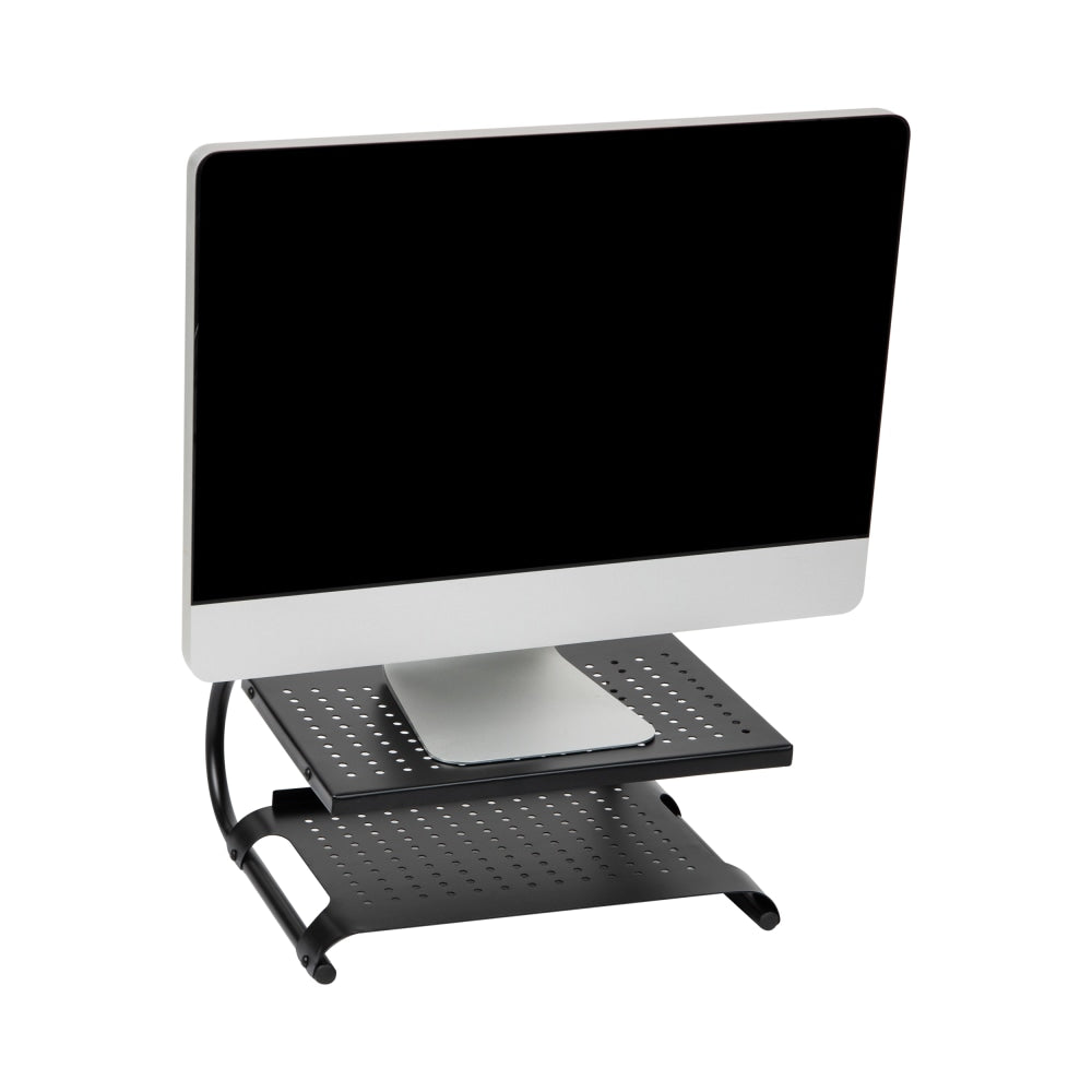 Mind Reader Elevate Collection Metal 2-Tier Monitor Stand with Lower Shelf, 6inH x 12.5inW x 14inL, Black