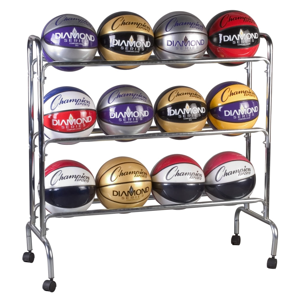 Champion Sports 12-Ball Basketball Rack, 41in x 17in x 41in, Steel