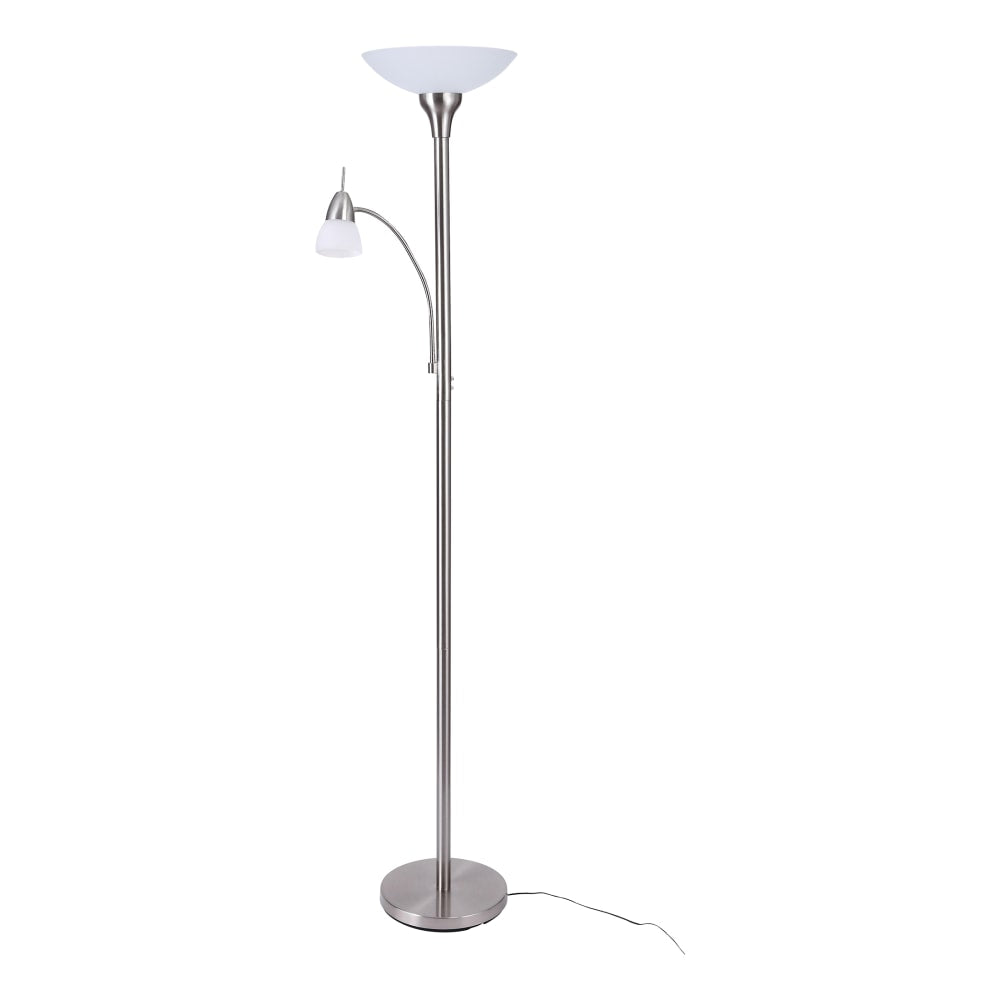 Black+Decker LED Floor Lamp, 72inH, Frosted Glass Shade/Satin Nickel Base