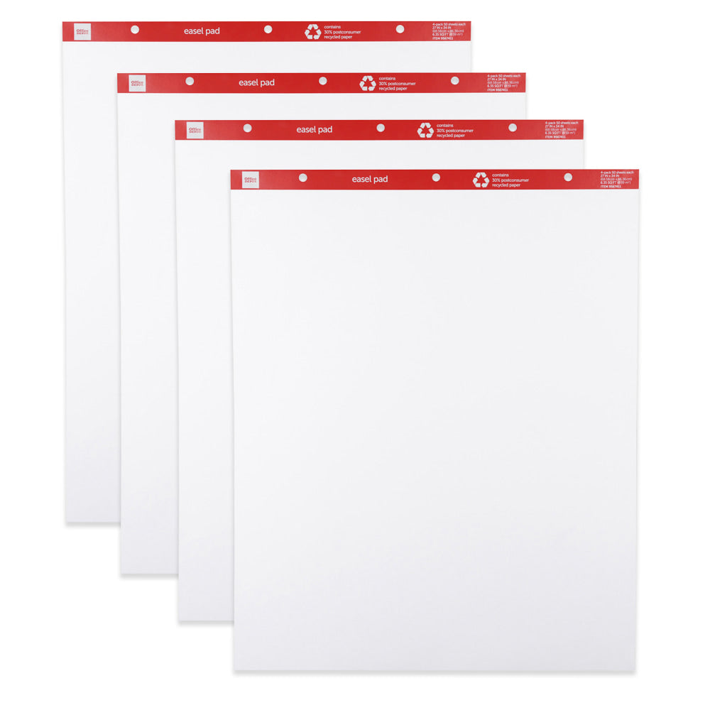 Office Depot Brand Easel Pads, 27in x 34in, 50 Sheets, 30% Recycled, White, Pack Of 4