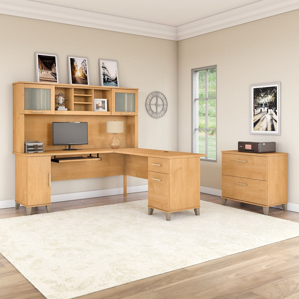 Bush Furniture Somerset L Shaped Desk With Hutch And Lateral File Cabinet, 72inW, Maple Cross, Standard Delivery