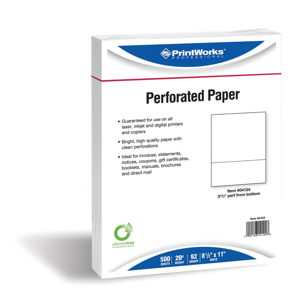 PrintWorks Professional Pre-Perforated Paper, Letter Paper Size, 20 Lb, White, Ream Of 500 Sheets