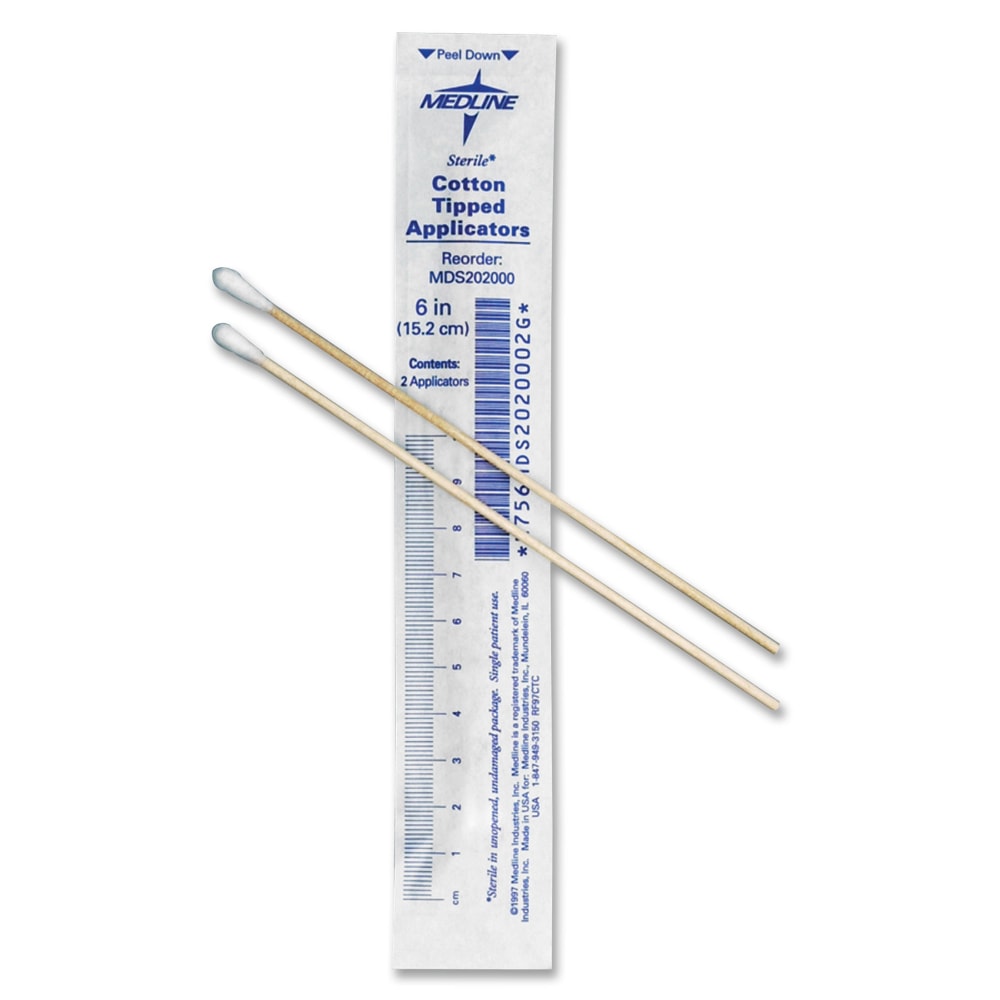 Medline Cotton Tip Applicators, 3in, Sterile, White, Box Of 200