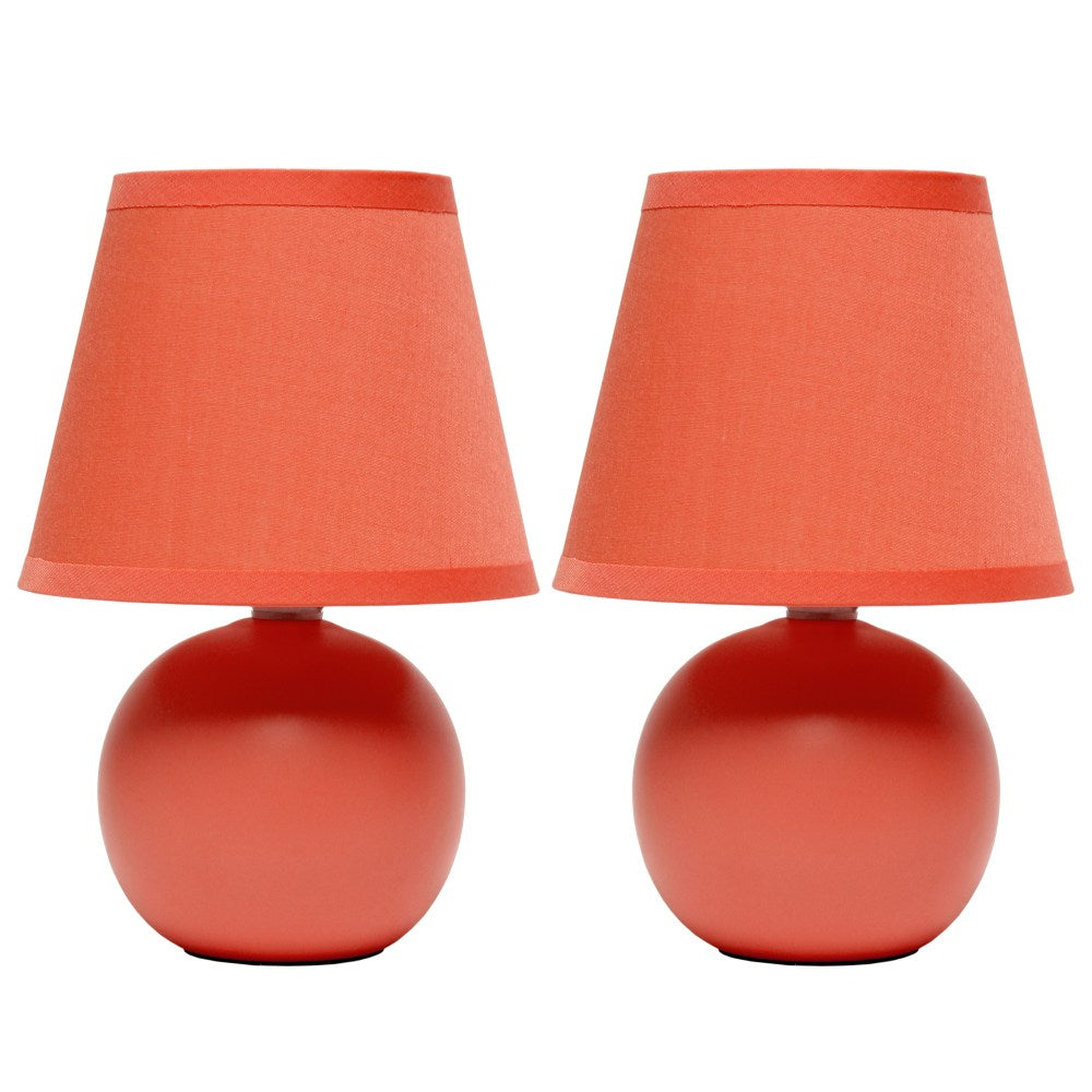 Simple Designs  Mini Ceramic Globe Table Lamp, 8.66inH, Orange, 2pk