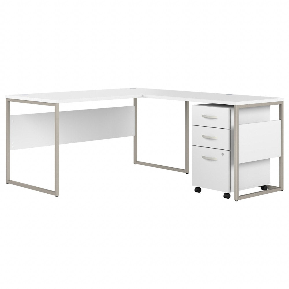 Bush Business Furniture Hybrid 60inW L-Shaped Corner Desk Table With Mobile File Cabinet, White, Standard Delivery