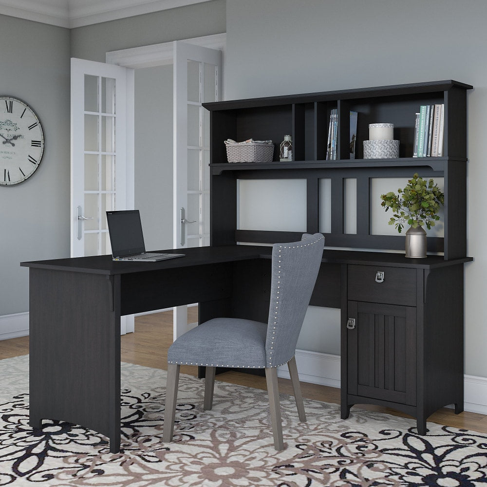 Bush Furniture Salinas 60inW L Shaped Desk with Hutch, Vintage Black, Standard Delivery