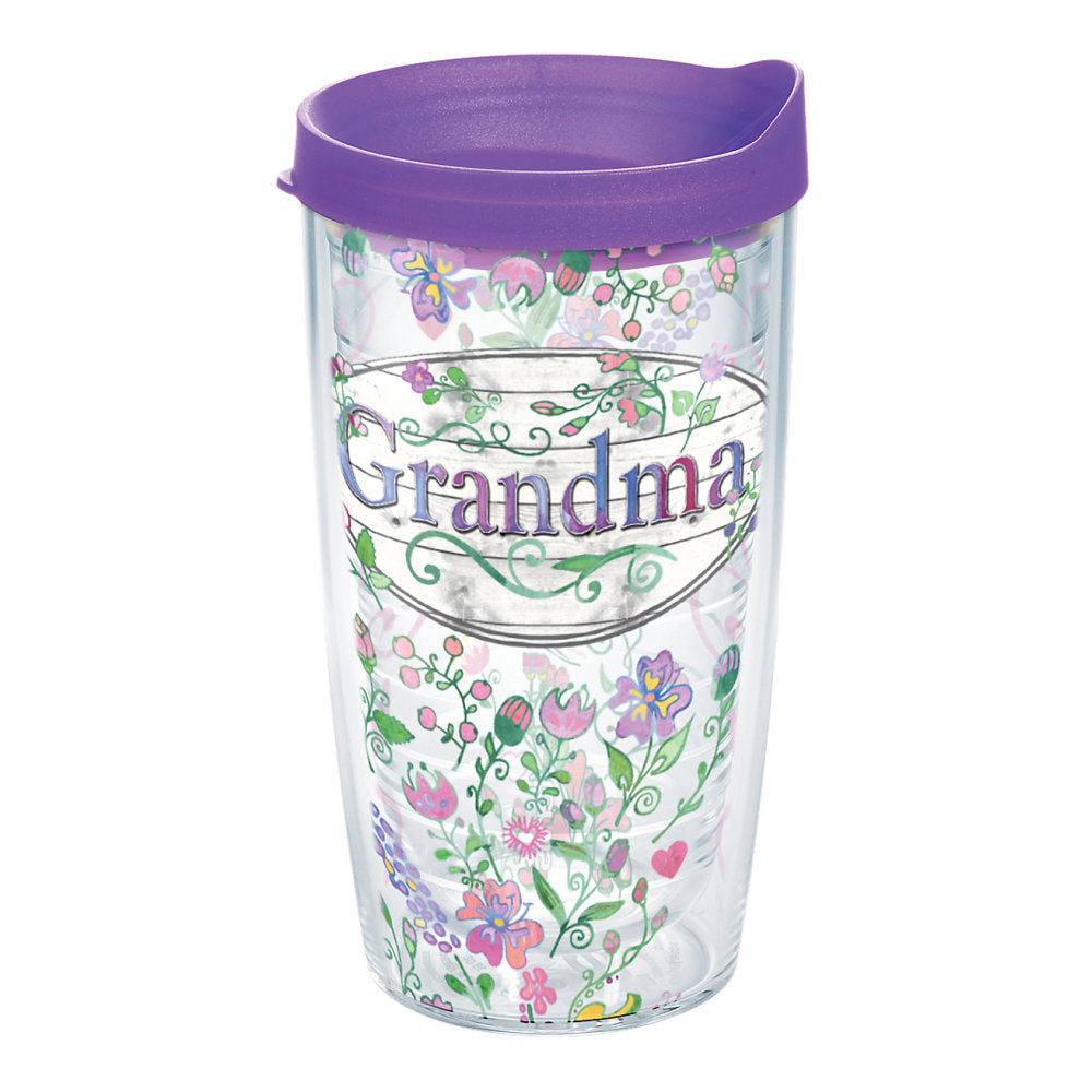 Tervis Grandma Flower Tumbler With Lid, 16 Oz, Clear