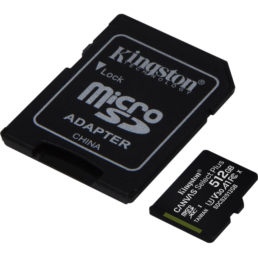 Kingston Canvas Select Plus SDCS2 512 GB Class 10/UHS-I (U3) microSDXC - 1 Pack - 100 MB/s Read - 85 MB/s Write - Lifetime Warranty