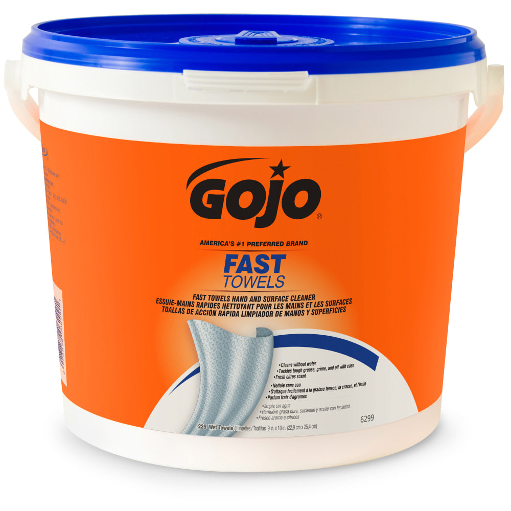 Gojo Fast Hand And Surface Cleaner 1-Ply Paper Towels, Citrus Scent, Blue, Bucket Of 255 Sheets