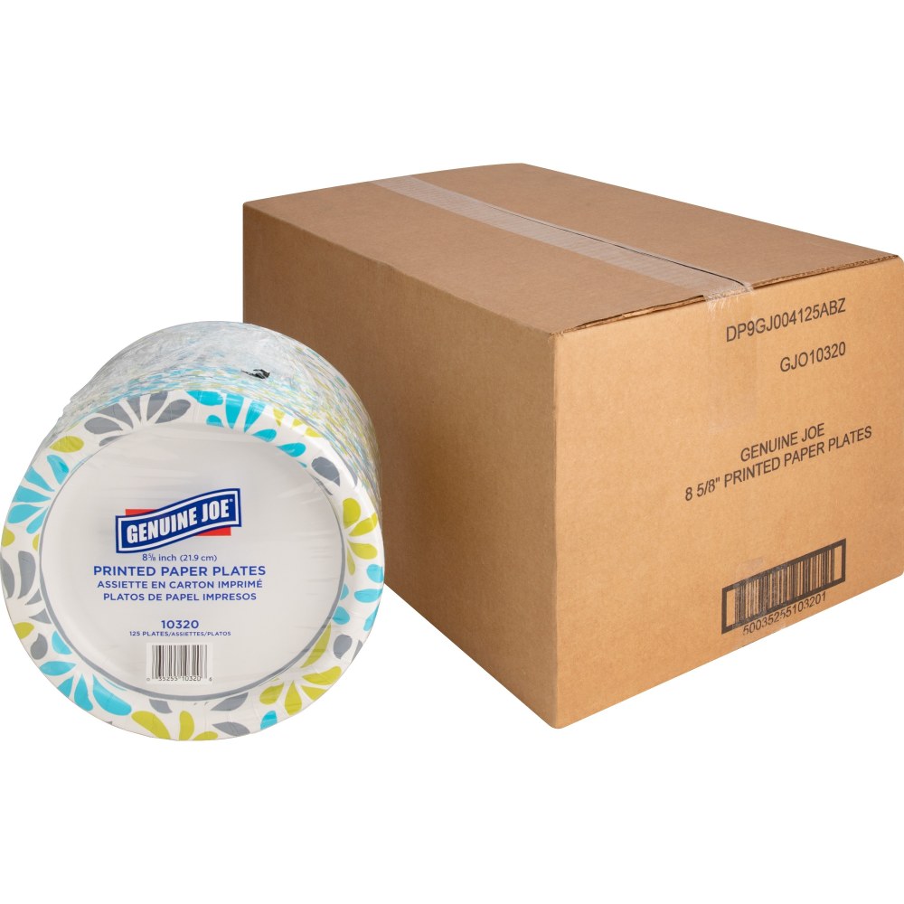 Genuine Joe Printed Paper Plates - 125 / Pack - Disposable - Assorted - 500 / Carton