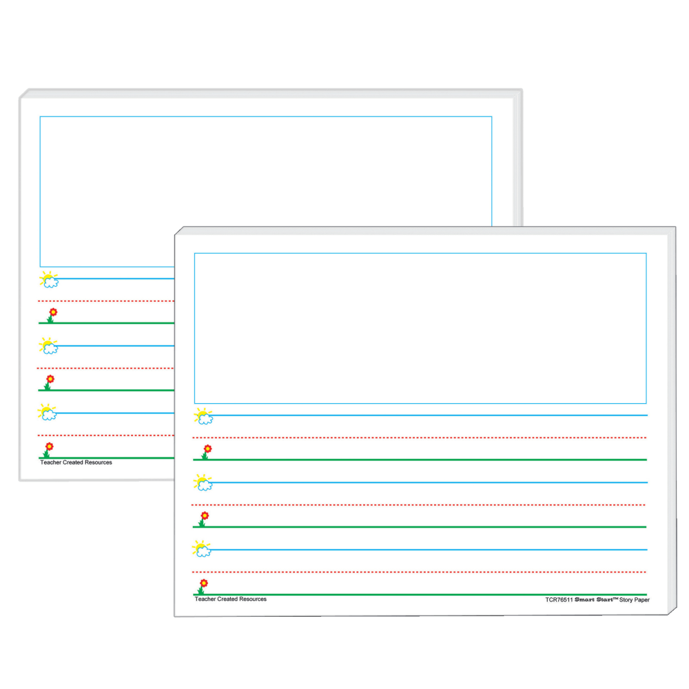 Teacher Created Resources Smart Start K-1 Story Paper, 8-1/2in x 11in, Primary Rule, White, 100 Sheets Per Pack, Set Of 2 Packs