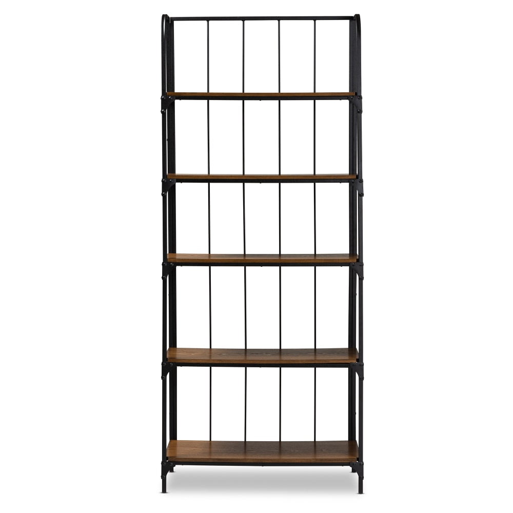 Baxton Studio Ceren 79inH 5-Tier Living Room Ladder Shelf, Brown/Black