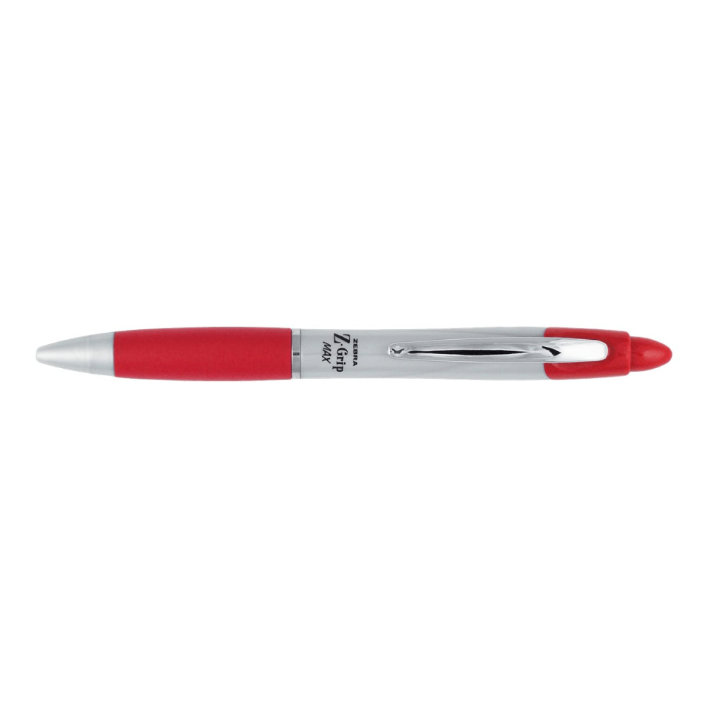 Zebra Pen Z-Grip Max Retractable Ballpoint Pens, Pack Of 12, Medium Point, 1.0 mm, Gray Barrel, Red Ink